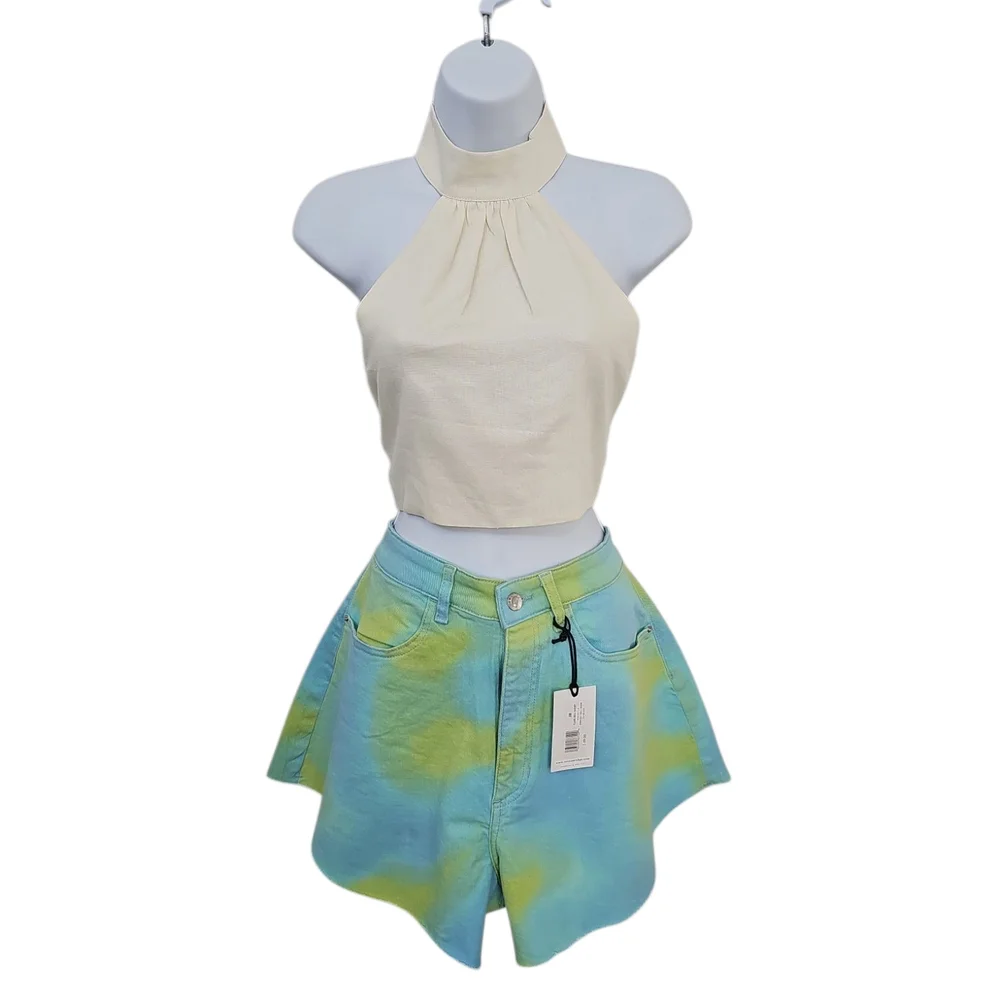 NWT Revolve Weworewhat Womens Blue Green Tie Dye Jean Shorts Size 24 26 27 28 32 - Picture 1 of 4